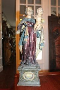 Wooden Sculpture With Relic Inside : St. Catherine en wood polychrome, France 18 th century