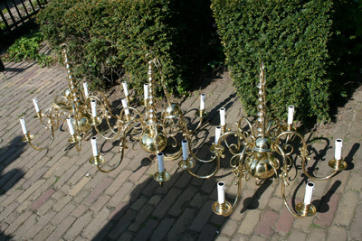 Antique Chandeliers  en Brass / Polished / New Varnished, Belgium 19th century