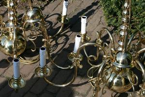 Antique Chandeliers  en Brass / Polished / New Varnished, Belgium 19th century