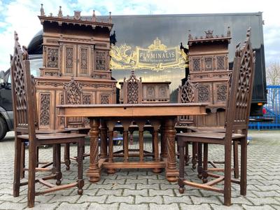 Complete Set Furniture style Gothic - style en Wood , France 19 th century