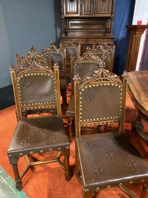Dining Room  style Gothic - Style en Walnut wood / Glass / Leather, France 19 th century
