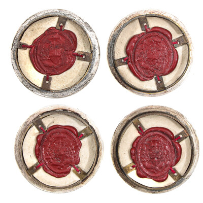 Reliquary - Relics All 12 Apostles en Brass / Glass / Wax Seal, Belgium  19 th century