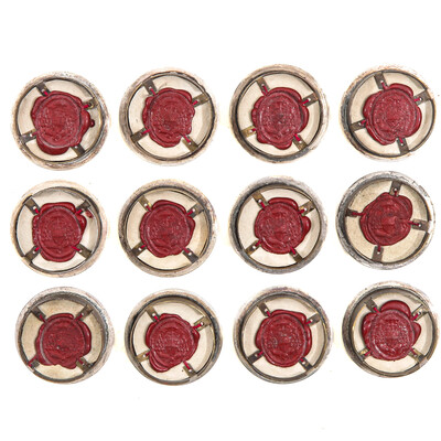 Reliquary - Relics All 12 Apostles en Brass / Glass / Wax Seal, Belgium  19 th century