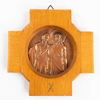 Stations Of The Cross  style art - deco en Oak Wood / Brass, Belgium 20 th century