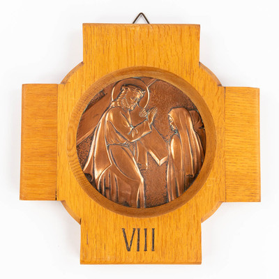 Stations Of The Cross  style art - deco en Oak Wood / Brass, Belgium 20 th century