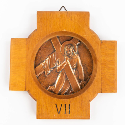 Stations Of The Cross  style art - deco en Oak Wood / Brass, Belgium 20 th century