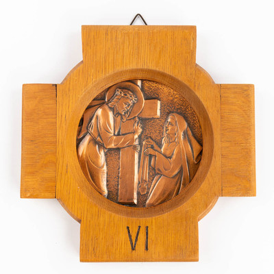 Stations Of The Cross  style art - deco en Oak Wood / Brass, Belgium 20 th century