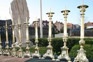 Candle Sticks Polished And Varnished en Brass / Bronze, Belgium and France 19th century