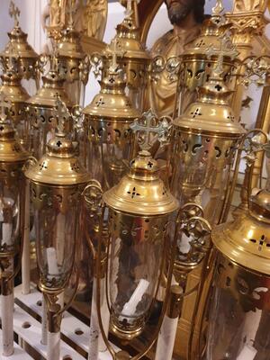 Matching Procession - Lanterns style Gothic - Style en Brass / Bronze / Glass, Belgium  19 th century ( Anno 1885 )