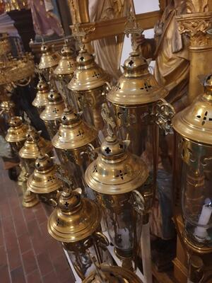 Matching Procession - Lanterns style Gothic - Style en Brass / Bronze / Glass, Belgium  19 th century ( Anno 1885 )