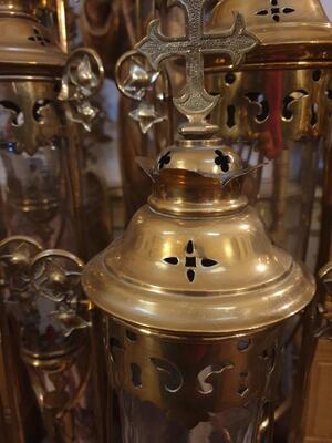 Matching Procession - Lanterns style Gothic - Style en Brass / Bronze / Glass, Belgium  19 th century ( Anno 1885 )