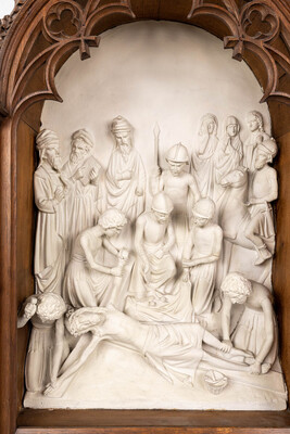 Stations Of The Cross. style Gothic - Style en Plaster / Oak Frames, Belgium  19 th century