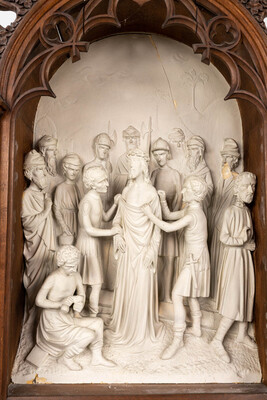 Stations Of The Cross. style Gothic - Style en Plaster / Oak Frames, Belgium  19 th century