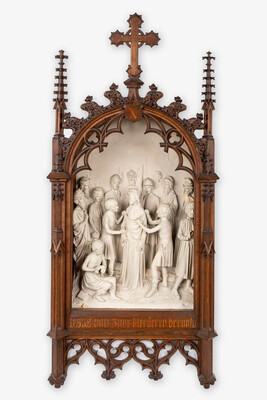 Stations Of The Cross. style Gothic - Style en Plaster / Oak Frames, Belgium  19 th century