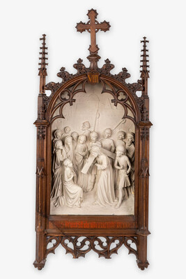 Stations Of The Cross... style Gothic - Style en Plaster / Oak Frames, Belgium  19 th century