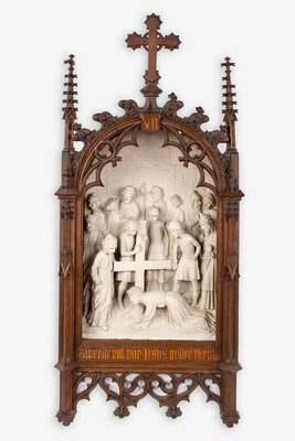 Stations Of The Cross... style Gothic - Style en Plaster / Oak Frames, Belgium  19 th century