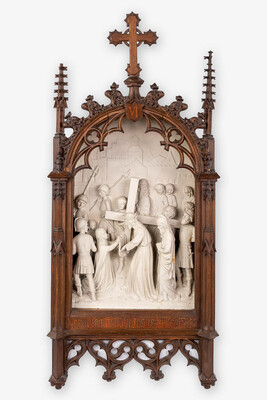 Stations Of The Cross... style Gothic - Style en Plaster / Oak Frames, Belgium  19 th century