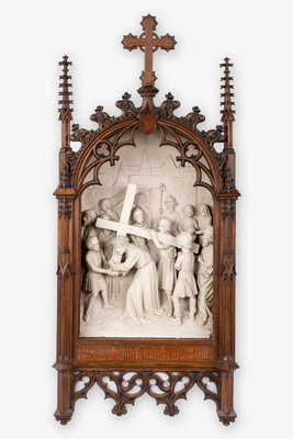 Stations Of The Cross... style Gothic - Style en Plaster / Oak Frames, Belgium  19 th century