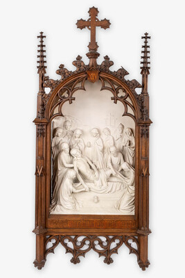 Stations Of The Cross.. style Gothic - Style en Plaster / Oak Frames, Belgium  19 th century