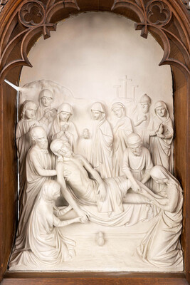 Stations Of The Cross.. style Gothic - Style en Plaster / Oak Frames, Belgium  19 th century