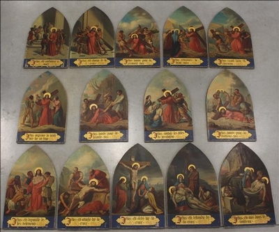 Stations Of The Cross  style Gothic - style en HAND-PAINTED ON CANVAS, France 19th century