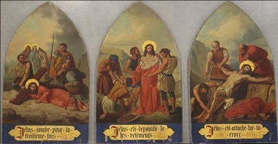 Stations Of The Cross  style Gothic - style en HAND-PAINTED ON CANVAS, France 19th century