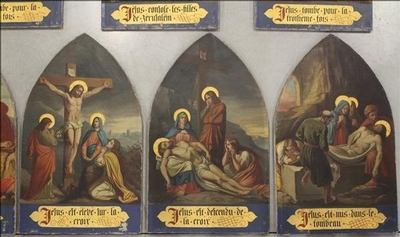 Stations Of The Cross  style Gothic - style en HAND-PAINTED ON CANVAS, France 19th century