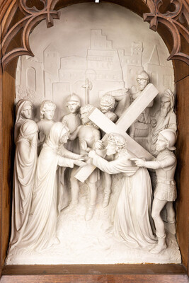 Stations Of The Cross  style Gothic - Style en Plaster / Oak Frames, Belgium  19 th century