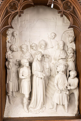 Stations Of The Cross  style Gothic - Style en Plaster / Oak Frames, Belgium  19 th century