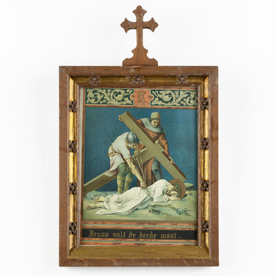 Stations Of The Cross  style Gothic - Style en Printed / Wooden Frames, Belgium 19 th century