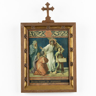 Stations Of The Cross  style Gothic - Style en Printed / Wooden Frames, Belgium 19 th century