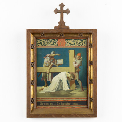 Stations Of The Cross  style Gothic - Style en Printed / Wooden Frames, Belgium 19 th century