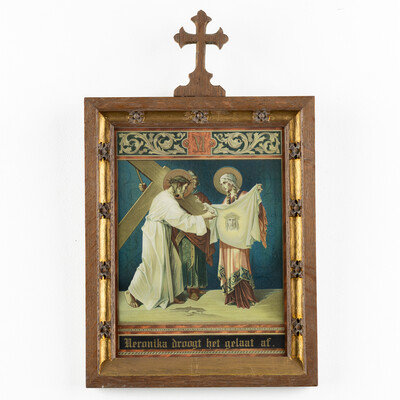 Stations Of The Cross  style Gothic - Style en Printed / Wooden Frames, Belgium 19 th century