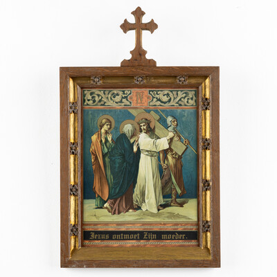 Stations Of The Cross  style Gothic - Style en Printed / Wooden Frames, Belgium 19 th century