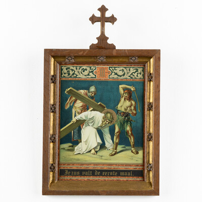 Stations Of The Cross  style Gothic - Style en Printed / Wooden Frames, Belgium 19 th century