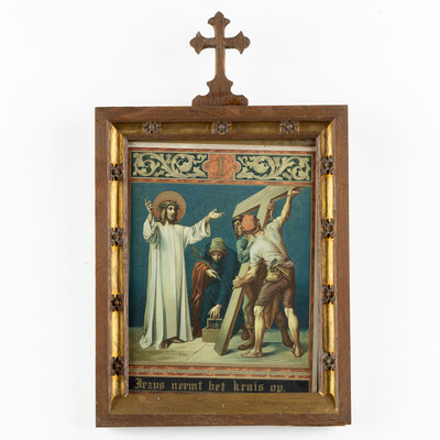 Stations Of The Cross  style Gothic - Style en Printed / Wooden Frames, Belgium 19 th century