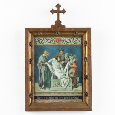 Stations Of The Cross. style Gothic - Style en Printed / Wooden Frames, Belgium  19 th century