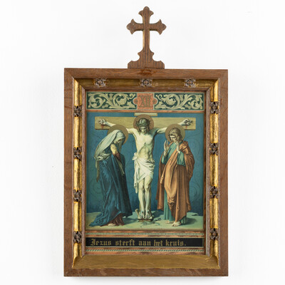 Stations Of The Cross. style Gothic - Style en Printed / Wooden Frames, Belgium  19 th century