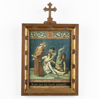 Stations Of The Cross. style Gothic - Style en Printed / Wooden Frames, Belgium  19 th century