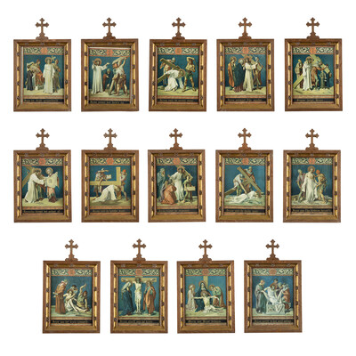 Stations Of The Cross. style Gothic - Style en Printed / Wooden Frames, Belgium  19 th century