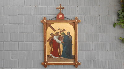 Stations Of The Cross  style Gothic - Style en Oak Frames Painted on Panel, Belgium 19 th century