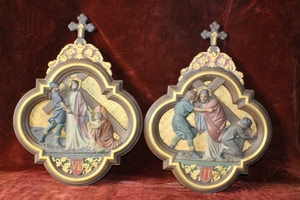 Stations Of The Cross style Gothic - style en plaster polychrome, Belgium 19th century / 1890