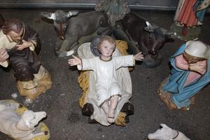 Nativity Set en PLASTER POLYCHROME, Belgium 19th century