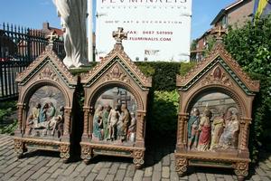 Stations Of The Cross style roman en PLASTER POLYCHROME, France 19th century