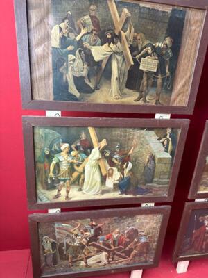 Stations Of The Cross  en Lithographs / Wooden Frames / Glass, Munich Germany 20 th century ( Anno 1924 )