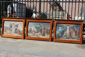 Stations Of The Cross. Measures Without Cross. Minor Repairs. en Painted on linen, Belgium 19th century