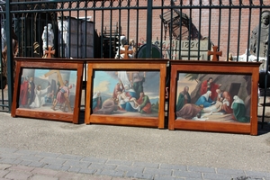 Stations Of The Cross. Measures Without Cross. Minor Repairs. en Painted on linen, Belgium 19th century