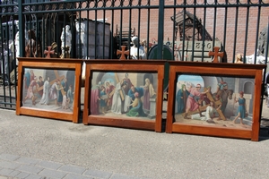 Stations Of The Cross. Measures Without Cross. Minor Repairs. en Painted on linen, Belgium 19th century