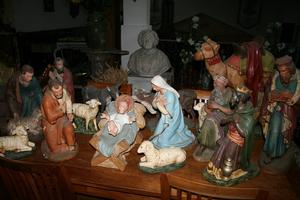 Nativity Set en PLASTER POLYCHROME, Belgium 19th century