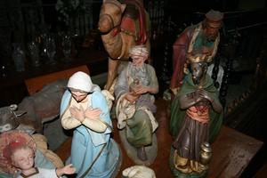 Nativity Set en PLASTER POLYCHROME, Belgium 19th century